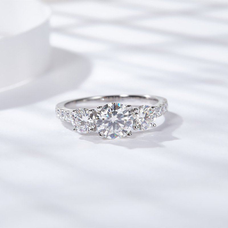 Moissanite Engagement Ring 1 Carat - HTOTOH 3 Steen 1 Karaat D