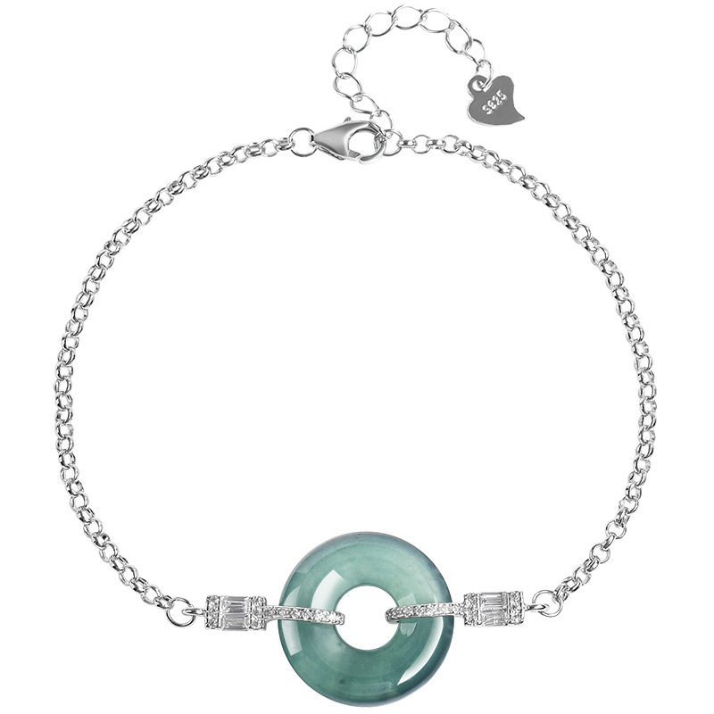 Bracelets - Blauwe Myanmar Jadeïet Ringarmband 925 Zilveren
